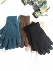 1pair Solid Color Thermal Lined Thickened Full Finger Knitted Gloves, Ultra Warm, Soft, And Windproof For Autumn And Winter Cycling, Driving, And Outdoor Activities, Ideal Gift Choice