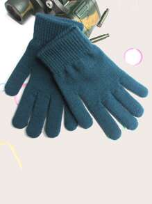 1pair Solid Color Thermal Lined Thickened Full Finger Knitted Gloves, Ultra Warm, Soft, And Windproof For Autumn And Winter Cycling, Driving, And Outdoor Activities, Ideal Gift Choice