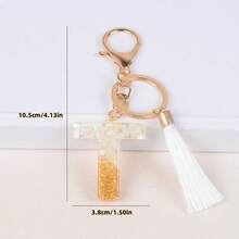 1 pieza Llavero con letra de lámina de oro, gota de cristal y borla, llavero de moda - Multicolor - Ver 14