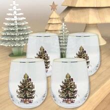 2/4/6 件圣诞树玻璃器皿 - 玻璃制成 - 金边 - 经典饮具 - 圣诞节、节日或婚礼礼物 - 酒杯（高球杯/蛋杯） - 高球杯 - 查看 6