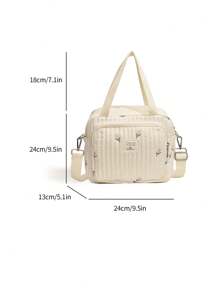 1pc Soft & Quilted Tulip Embroidery Shoulder Crossbody Diaper Bag For Mom - Beige - View 2