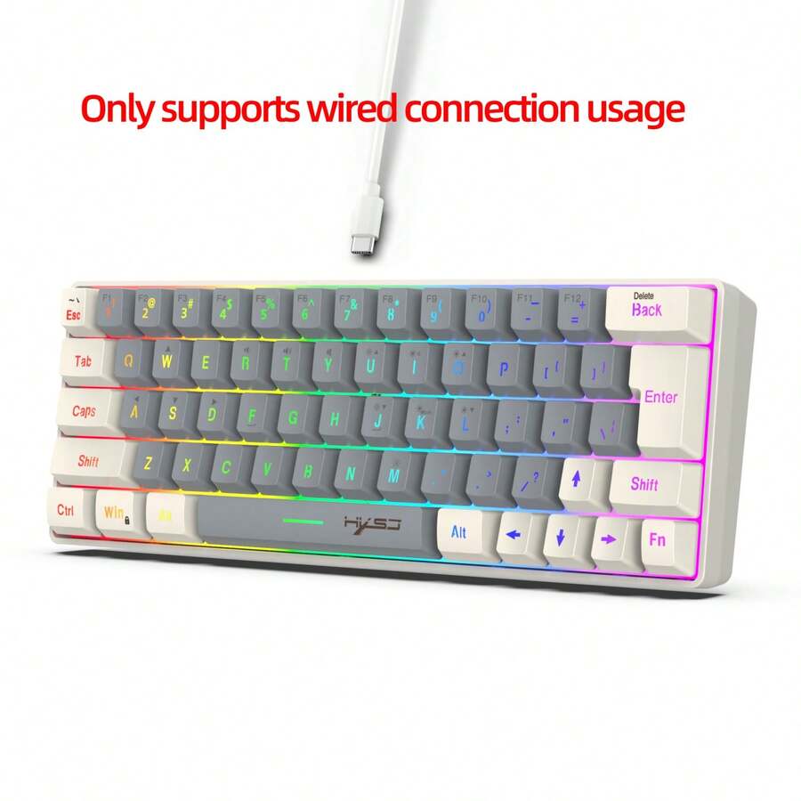 HXSJ HXSJ New Wired Film Keyboard 63 Key Color Blocked Keycap RGB