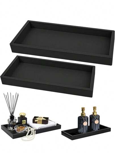 2 件浴室托盘，装饰性矩形托盘，柔软硅胶储物托盘，厨房浴室梳妆台马桶托盘收纳盒（黑色）