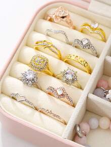 1 件便携式皮革首饰盒，珠宝旅行收纳盒皮革耳环项链戒指手镯展示盒带按扣，适用于耳环、项链、戒指、手镯、圣诞礼物 - 彩色 - 查看 3