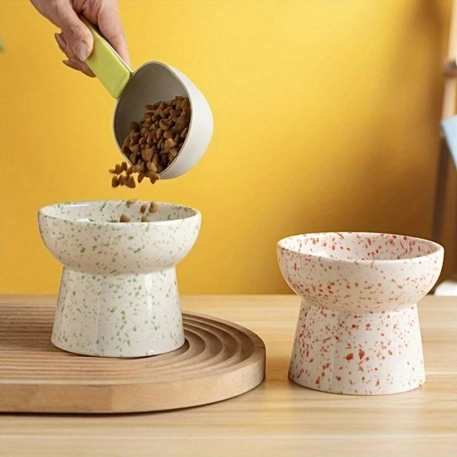 Raised Ceramic Cat Bowl, Pet Bowl With Neck Protection, Flat Mouth Bowl, Cat Food Bowl, Small Dog Bowl - 300ml - View 1