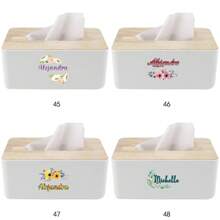 Customized Name Durable Tissue Box Holder With Wooden Lid Modern Design Napkin Storage Case Wide Opening Decorative Tissue Dispenser Cover Easy To Use For Living Room Bedroom Office Minimalist Style Home Decor