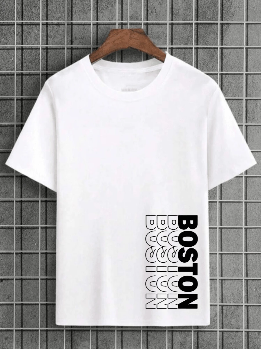 BOSTON Men's T-Shirt 100% Cotton New Release - 白色 - 查看 1