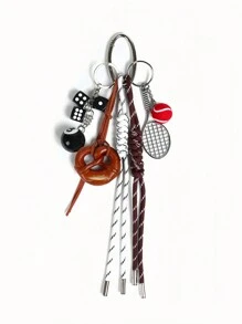 1pc Fashionable Leather Keychain - Dice, Tennis Racket, Pretzel | Unique Gift For Men's And Women's Sports Leather Keychains | Fun Leather Keychain For Sports Fans - | Unique And Innovative Gift - Multicolor - View 2
