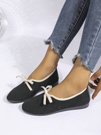 Handmade Vintage Style Flat Mary Jane Shoes, French Ballet Flats, Women's Round Toe Casual Slip On Bowknot Non-Slip Comfortable Loafers, Retro Elegant For Work, Black Classic