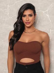 WOMEN'S STRAP-ON BODYSUIT With Front Cutout, Blogger - 鏽棕色 - 查看 1