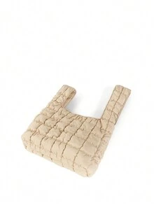 1 件女式简约蓬松绗缝云手提包 - 卡其色 - 查看 4