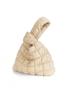 1 件女式简约蓬松绗缝云手提包 - 卡其色 - 查看 3