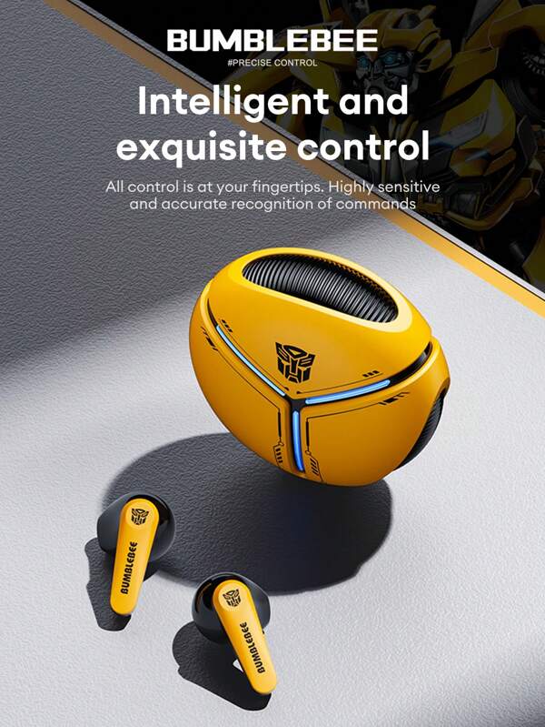 TRANSFORMERS Bumblebee TF-T30 Bluetooth Headphones, Half In-Ear, High-Definition Stereo Sound Quality, Low Latency, Music & Gaming, Long Battery Life, High-Clear Calls With Microphone, Comfortable Wireless Earbuds, Compatible With Smartphones & Tablets