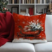 1 Vỏ gối hình xe trượt tuyết Giáng sinh màu đỏ, Chất liệu nhung đào mềm mại một mặt, Vỏ gối 45*45CM/18*18 inch cho ghế sofa vải hiện đại trang trí trong nhà, trang trí tiệc, quà tặng - Nhiều màu - Xem 5
