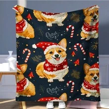 Chăn in kỹ thuật số hình chú chó Santa dễ thương bằng vải nỉ - Mềm mại, ấm áp và đa năng cho ghế sofa, văn phòng, giường, trại và du lịch - Món quà đa năng cho mọi mùa - Nhiều màu - Xem 7