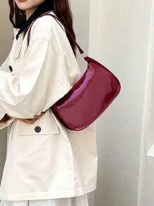 Bolso de hombro con cierre de cremallera de unicolor y estilo minimalista, bolso de hombro con cremallera, bolso de piel sintética de unicolor, bolso burdeos, regalo ideal para Año Nuevo, bolso burdeos de moda