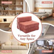 Folding Sofa Bed, Futon Sleeper Chair, Convertible Chair Floor Couch And Sleeping Mattress For Living Room, Guest Room, Home Office, Apartment, Small Space, Bed, Removable Back Cushion, Orange, 1 Seat - Orange + Chenille + Foam + 1 Seat as Pic - View 3