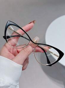 1pc Women Fashion Anti Light Blue Cat Eye Glasses Frame Retro Luxury Optical Computer Eyeglasses Clear Glasses Accessories
