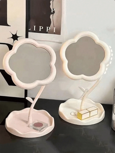 1pc Flower Makeup Mirror Cute Desktop Dressing Table Office Desktop Home Makeup Mirror Portable Small Mirror, Suitable For Student Dormitory, Bedroom, Give To Friends, Couple As Gifts Home Bathroom Decor Fall Decor Makeup Organizer Bathroom Accessories Back To School