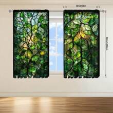 2 szt. Roślinne szklane okno z nadrukiem zasłony na Halloween Home Decor - Rod Pocket Window Treatment do sypialni, biura, kuchni, salonu i gabinetu
