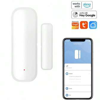 TUYA WiFi Smart Door Sensor 1 Pack, 2.4GHz Window Alarm Sensor, Wireless Contact Sensor For Home Security, Smart Home Devices Compatible With Alexa And  Assistant