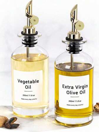 1pc Gold Olive Oil Dispenser Bottle Oil Dispenser Bottle For Kitchen Olive Oil Dispenser, Coffee Syrup Dispenser For Coffee Bar Accessories, Cooking Oil Dispenser Glass Bottles, With Random Stickers School Supplies Back To School