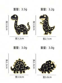 复古卡通十二生肖和恐龙金属徽章胸针，用于服装、背包装饰 - 黑色 - 查看 4