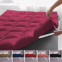 Pillow Top Mattress Protector For Double Bed Box Conjugated Feather Touch - Hot Pink - View 2