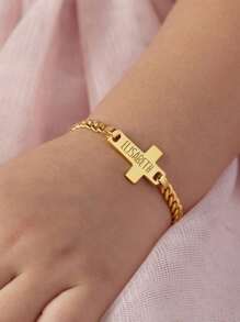 Pulsera personalizada con cruz, ideas de regalo para el día de Acción de Gracias, vuelta al colegio, invierno, Día de San Valentín para niños y niñas - Multicolor - Ver 2