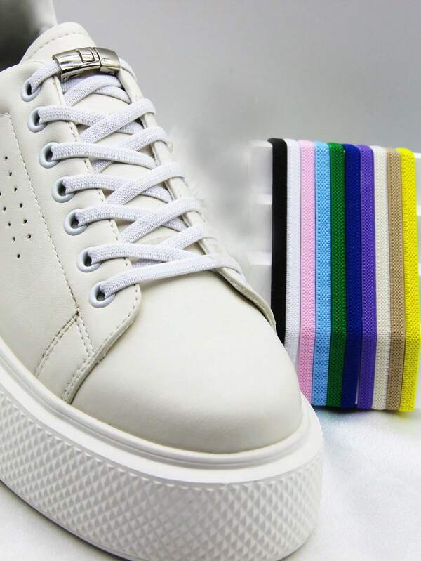 1 Pair Of Hook Buckles-Men And Women Without Lace-Up Elastic Shoelaces, Fashionable Elastic Slouchy Shoelaces, Decorative Buckle Elastic Shoelaces Suitable For Sports Shoes, Canvas Shoes, Skateboard Shoes, High-Top Shoes Without Lace-Up Shoelaces