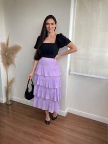 4 Layer Pleated Skirt S-1 - Mauve Purple - View 2