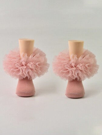 1 Pair Lace Ruffle Infant Baby Girl Princess Socks, Fluffy Pleated Socks