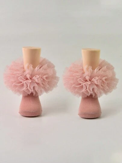 1 Pair Lace Ruffle Infant Baby Girl Princess Socks, Fluffy Pleated Socks