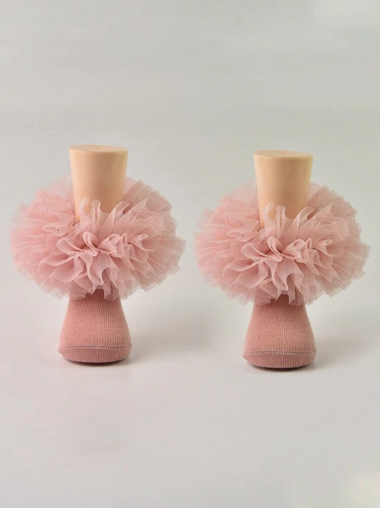 زوج من الجوارب الرضيع الأميرة الطفلة ذات الإكسسوار الدانتيل والكشكشة، جوارب مبطنة منفرشة - وردي مغبر - مشاهدة 1