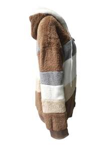 Women Thermal Coat, Variegated Color Zipper Open Front Oversize Overcoat In 8 Colors - Khaki - View 6