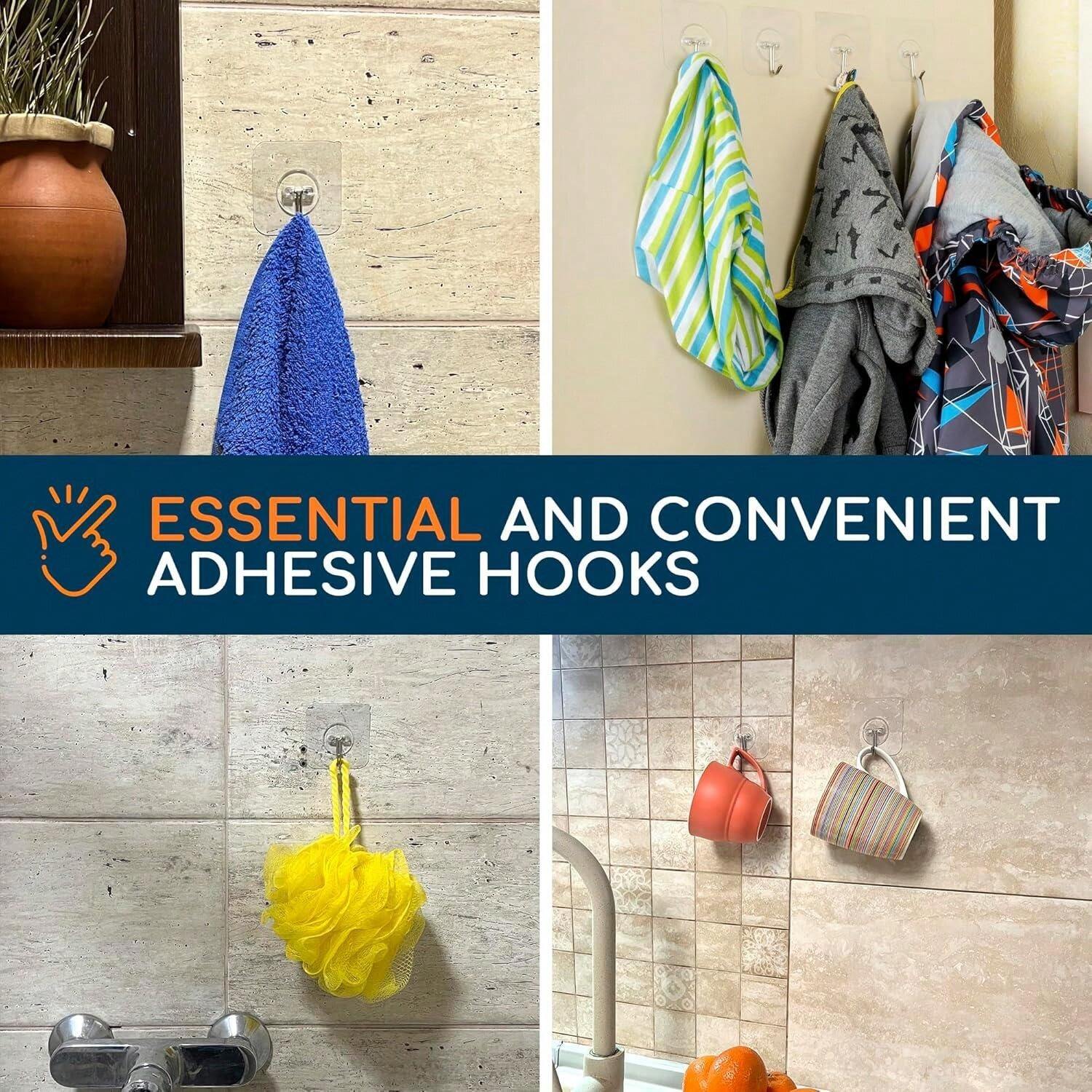 Adhesive Hooks, NailFree Wall Mount Hanger, Sticky Screws Holders For