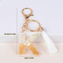 1 pieza Llavero con letra de lámina de oro, gota de cristal y borla, llavero de moda - Multicolor - Ver 13