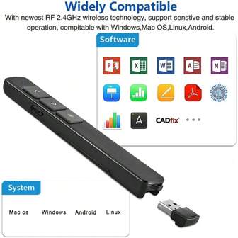 Clicker inalámbrico de 2.4GHz para presentaciones, bolígrafo con mando a distancia USB, control remoto para proyector, para oficina y enseñanza, presentador de PPT