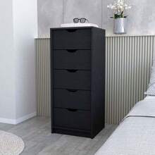 Logan Black 5 Narrow Drawer Dresser - 黑色+木色+臥室如圖 - 查看 6