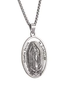 1 Stück Neuer Europäischer & Amerikanischer Legierung Jungfrau Maria Anhänger Halskette, maskulin & elegant ovale Jungfrau Maria Edelstahl Pullover Kette, Unisex Religiöses Geschenk Großhandel für den täglichen Gebrauch