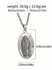 1 Stück Neuer Europäischer & Amerikanischer Legierung Jungfrau Maria Anhänger Halskette, maskulin & elegant ovale Jungfrau Maria Edelstahl Pullover Kette, Unisex Religiöses Geschenk Großhandel für den täglichen Gebrauch