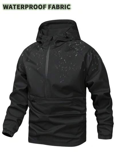 Yemwry Jachetă minimalistă la modă, casual, versatilă, cu glugă, impermeabilă, cu fermoar pe jumătate, pentru bărbați, ușoară, neagră, cu mânecă lungă, potrivită ca și cadou pentru prieten, soț, iubit, pentru toamnă
