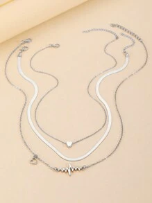 3pcs Heart Wavy Clavicle Necklace Set For Women, Dating & Holiday Gift
