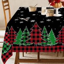 1st Kersttafelkleed, Kerstboomtafelkleed 70 Ronde Inch, Zwart Geruit Rechthoekig Winterkerst En Sneeuwvlok Keuken Kersttafeldecoratie, Geschikt Voor Gezinnen, Diners, FeestenKerstdecoratie, Kerstfeestbenodigdheden