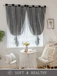 2pcs/Set Panel Curtains - Beige Solid Curtains With Laser Cut Star Holes To Darken Room, Suitable For Bedroom, Decor Home Curtain For Girls Room, Living Room