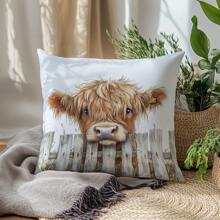 1pc/2pcs Simple Highland Cow Plush Throw Pillow Cover, Single Sided Skin-Friendly Peach Velvet, 45*45cm Sofa Cushion Cover For Home Decor, Party Decoration, Gift