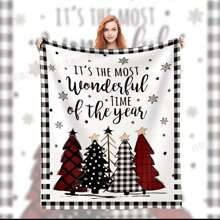 1 件圣诞树和雪花图案数码印花法兰绒软毯，居家和旅行的最佳礼物 - 彩色 - 查看 1