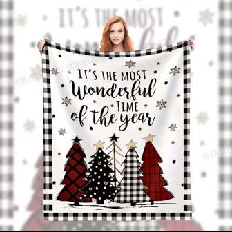 1 st julgrans- och snöflingamönster digitalt tryck flanell mjuk filt, bästa presenten för hem- och resebruk