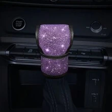 1 pieza Funda universal de palanca de cambios PU con decoración de diamantes de imitación de cristal, elegante funda antipolvo para pomo de cambios de interior de automóvil, accesorio de vehículo de moda - Unitalla - Ver 17