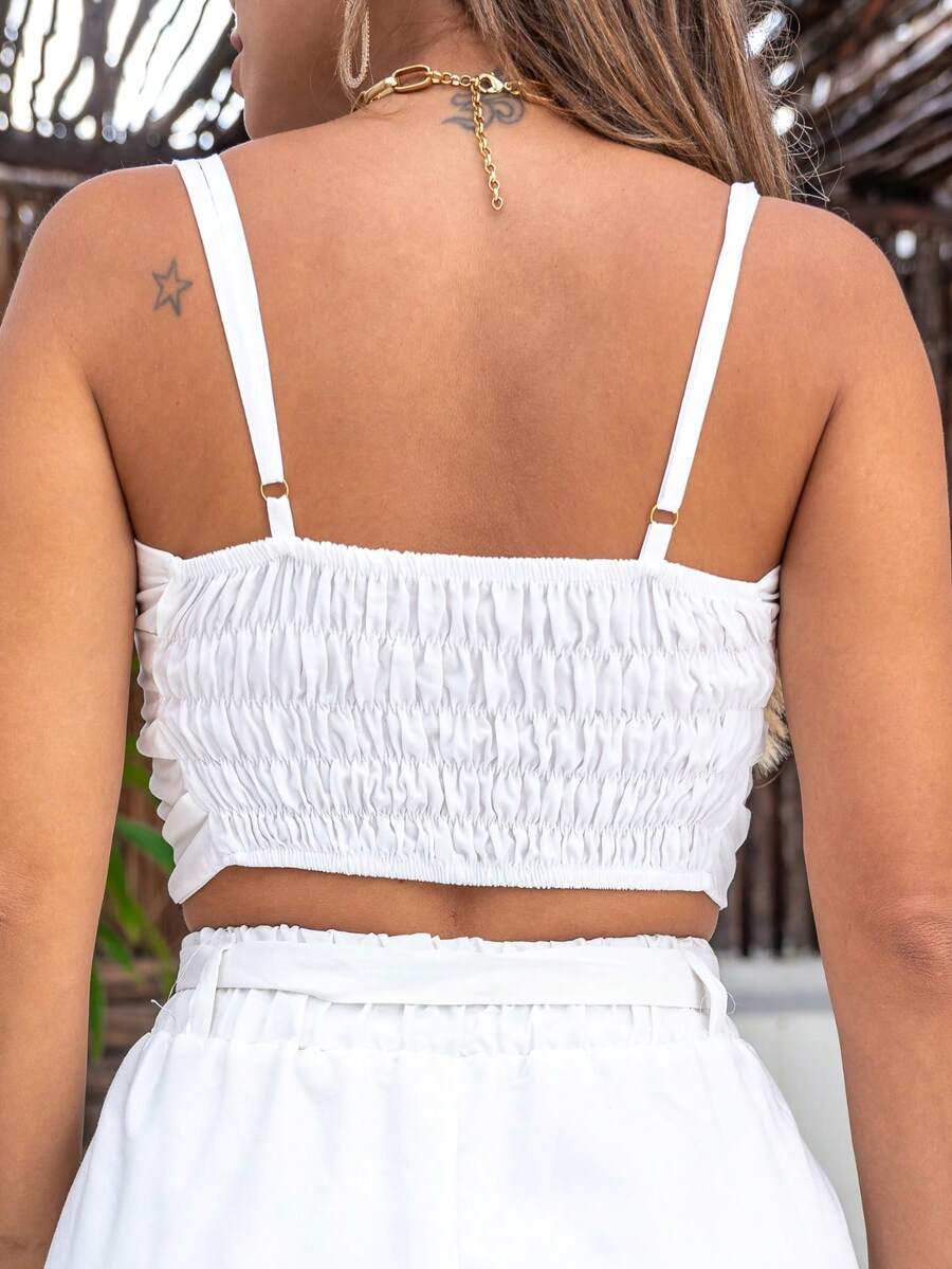 Cropped Top Short Tie Front Bow Straps Elastic Women's Fashion - Tắt - Xem 1